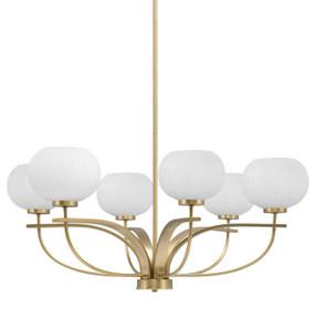 Cavella 6 Light, Uplight, Chandelier, New Age Brass Finish, 7" White Muslin Glass  (3906-NAB-212)