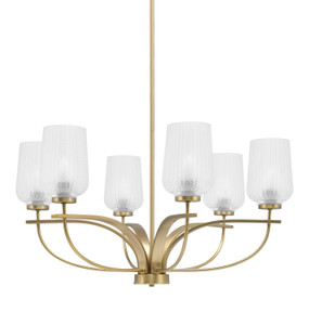 Cavella 6 Light, Uplight, Chandelier, New Age Brass Finish, 5" Clear Textured Glass  (3906-NAB-4250)