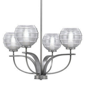 Cavella 4 Light, Uplight, Chandelier, Graphite Finish, 6" Clear Ribbed Glass (3904-GP-5110)