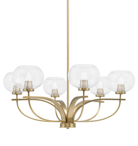 Cavella 6 Light, Uplight, Chandelier, New Age Brass Finish, 7" Clear Bubble Glass (3906-NAB-202)