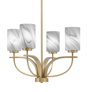 Cavella 4 Light, Uplight, Chandelier, New Age Brass Finish, 4" Onyx Swirl Glass  (3904-NAB-3009)