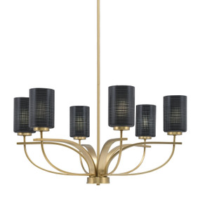 Cavella 6 Light, Uplight, Chandelier, New Age Brass Finish, 4" Black Matrix Glass (3906-NAB-4069)