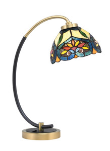 Desk Lamp, Matte Black & New Age Brass Finish, 7" Pavo Art Glass (57-MBNAB-9425)