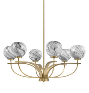 Cavella 6 Light, Uplight, Chandelier, New Age Brass Finish, 5.75" Onyx Swirl Glass (3906-NAB-4109)