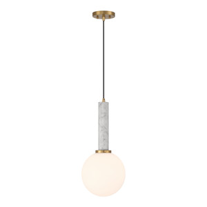 Callaway 1-Light Pendant in White Marble with Warm Brass (7-2902-1-264)