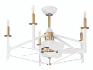 The Reserve 32 24" 5-Blade Ceiling Fan in White/Satin Brass w/ White Blades; Integrated Light Kit (RSV32WSB5)