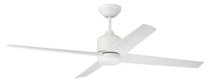 Quell 52" 4-Blade Indoor/Outdoor Ceiling Fan, White Finish, White Blades. LED Light, WIFI and Control Included; w/ Light Kit (QUL52W4)