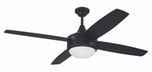 Phaze II 52" 4-Blade Ceiling Fan in Flat Blak w/ Flat Black/Greywood Blades; Integrated Light Kit (PHZ52FB4)