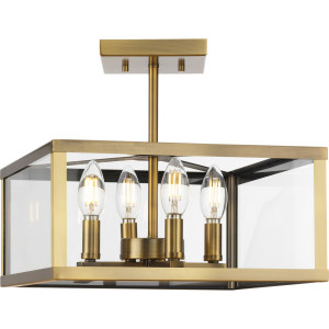 Hilllcrest Collection 13 in. Four-Light Vintage Brass Transitional Semi-Flush Mount Light (P350264-163) Hilllcrest Collection 13 in. Four-Light Vintage Brass Transitional Semi-Flush Mount Light (P350264-163)