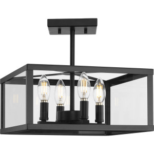 Hilllcrest Collection 13 in. Four-Light Matte Black Transitional Semi-Flush Mount Light (P350264-31M)