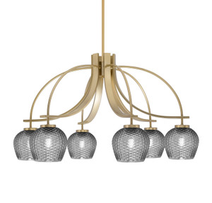 Cavella 6 Light, Downlight Chandelier, New Age Brass Finish, 6" Smoke Textured Glass (3926-NAB-4602)