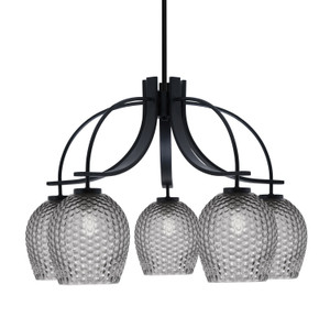 Cavella 5 Light, Downlight Chandelier, Matte Black Finish, 7.5" Smoke Textured Glass (3925-MB-4902)