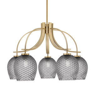 Cavella 5 Light, Downlight Chandelier, New Age Brass Finish, 7.5" Smoke Textured Glass (3925-NAB-4902)