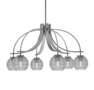 Cavella 6 Light, Downlight Chandelier, Graphite Finish, 6" Smoke Ribbed Glass (3926-GP-5112)
