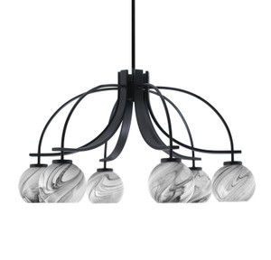 Cavella 6 Light, Downlight Chandelier, Matte Black Finish, 5.75" Onyx Swirl Glass (3926-MB-4109)