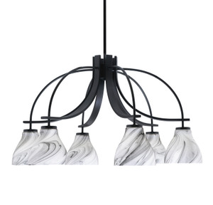 Cavella 6 Light, Downlight Chandelier, Matte Black Finish, 6.25" Onyx Swirl Glass (3926-MB-4769)