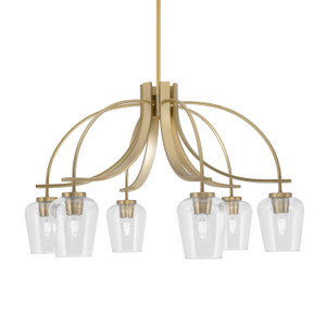Cavella 6 Light, Downlight Chandelier, New Age Brass Finish, 5" Clear Bubble Glass (3926-NAB-210)