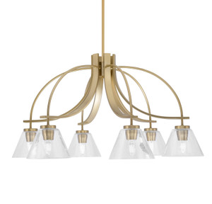 Cavella 6 Light, Downlight Chandelier, New Age Brass Finish, 7" Clear Bubble Glass  (3926-NAB-302)