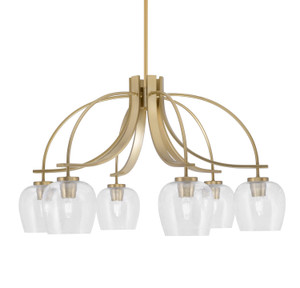 Cavella 6 Light, Downlight Chandelier, New Age Brass Finish, 6" Clear Bubble Glass  (3926-NAB-4810)