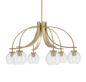 Cavella 6 Light, Downlight Chandelier, New Age Brass Finish, 6" Clear Ribbed Glass (3926-NAB-5110)