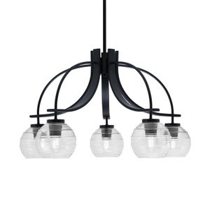 Cavella 5 Light, Downlight Chandelier, Matte Black Finish, 6" Clear Ribbed Glass (3925-MB-5110)