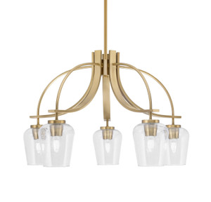 Cavella 5 Light, Downlight Chandelier, New Age Brass Finish, 5" Clear Bubble Glass (3925-NAB-210)