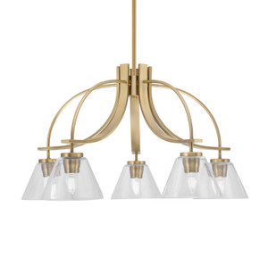 Cavella 5 Light, Downlight Chandelier, New Age Brass Finish, 7" Clear Bubble Glass (3925-NAB-302)