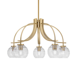 Cavella 5 Light, Downlight Chandelier, New Age Brass Finish, 6" Clear Ribbed Glass (3925-NAB-5110)