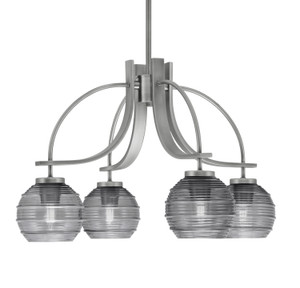 Cavella 4 Light, Downlight Chandelier, Graphite Finish, 6" Smoke Ribbed Glass (3924-GP-5112)