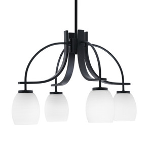 Cavella 4 Light, Downlight Chandelier, Matte Black Finish, 5" White Linen Glass (3924-MB-615)