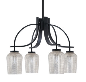 Cavella 4 Light, Downlight Chandelier, Matte Black Finish, 5" Silver Textured Glass (3924-MB-4253)