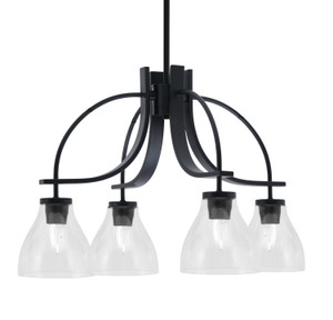 Cavella 4 Light, Downlight Chandelier, Matte Black Finish, 6.25" Clear Bubble Glass (3924-MB-4760)