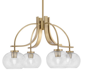 Cavella 4 Light, Downlight Chandelier, New Age Brass Finish, 7" Clear Bubble Glass (3924-NAB-202)
