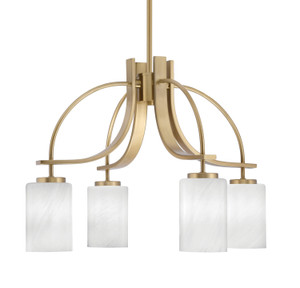 Cavella 4 Light, Downlight Chandelier, New Age Brass Finish, 4" White Marble Glass (3924-NAB-3001)