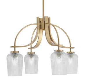 Cavella 4 Light, Downlight Chandelier, New Age Brass Finish, 5" Clear Textured Glass (3924-NAB-4250)
