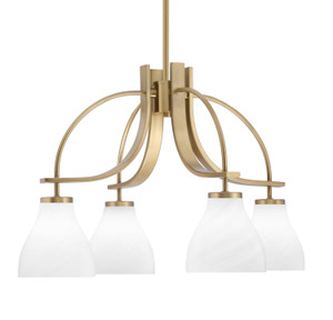 Cavella 4 Light, Downlight Chandelier, New Age Brass Finish, 6.25" White Marble Glass (3924-NAB-4761)