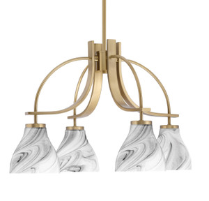 Cavella 4 Light, Downlight Chandelier, New Age Brass Finish, 6.25" Onyx Swirl Glass (3924-NAB-4769)