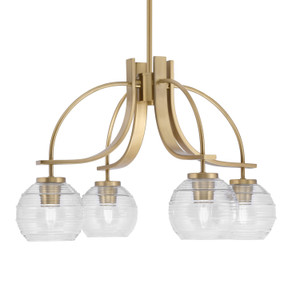 Cavella 4 Light, Downlight Chandelier, New Age Brass Finish, 6" Clear Ribbed Glass (3924-NAB-5110)