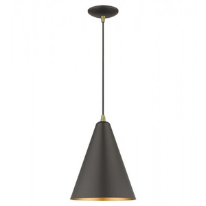 Dulce 1 Light Bronze Cone Pendant with Antique Brass Accents (41492-07) Dulce 1 Light Bronze Cone Pendant with Antique Brass Accents (41492-07)