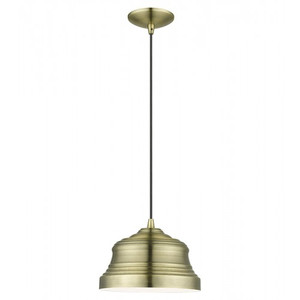 Endicott 1 Light Antique Brass Bell Pendant with Shiny White Finish Inside (55902-01)