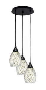 Array 3 Light Cord Hung Cluster Pendalier, Matte Black Finish, 5" Natural Fusion Glass (1818-MB-5054)