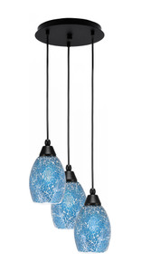 Array 3 Light Cord Hung Cluster Pendalier, Matte Black Finish, 5" Turquoise Fusion Glass (1818-MB-5055)