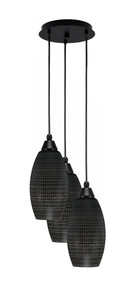 Array 3 Light Cord Hung Cluster Pendalier, Matte Black Finish, 5.5" Black Matrix Glass (1816-MB-4049)