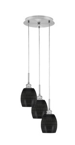 Array 3 Light Cord Hung Cluster Pendalier, Brushed Nickel Finish, 5" Black Matrix Glass (1816-BN-4029)