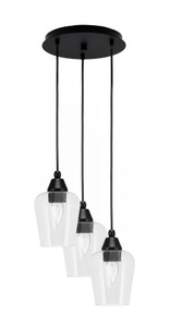 Array 3 Light Cord Hung Cluster Pendalier, Matte Black Finish, 5" Clear Bubble Glass (1818-MB-210)
