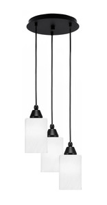 Array 3 Light Cord Hung Cluster Pendalier, Matte Black Finish, 4" White Marble Glass (1818-MB-3001)