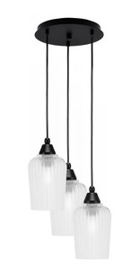 Array 3 Light Cord Hung Cluster Pendalier, Matte Black Finish, 5" Clear Textured Glass (1818-MB-4250)