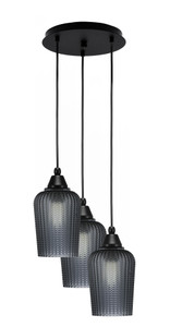 Array 3 Light Cord Hung Cluster Pendalier, Matte Black Finish, 5" Smoke Textured Glass (1818-MB-4252)
