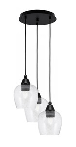 Array 3 Light Cord Hung Cluster Pendalier, Matte Black Finish, 6" Smoke Bubble Glass (1818-MB-4812)