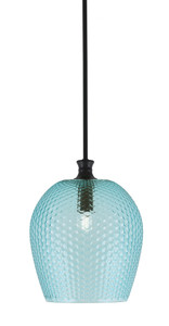 Zola Stem Hung Pendant, Matte Black Finish, 12" Turquoise Textured Glass (75-MB-4205)